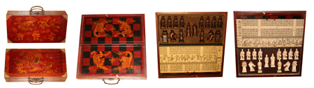 Teractota Soldiers Chess Game - Hand Carved Bone in Wood box